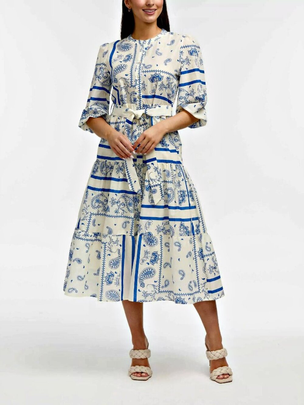 NEW! 149.00 ELLEN TRACY Patchwork PRINTED TIE WAIST DRESS